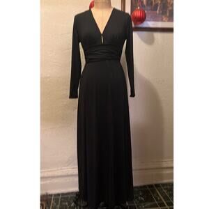 Anrabess Long Sleeve V-Neck Pleated High Waist Maxi Dress Black NWT Size S